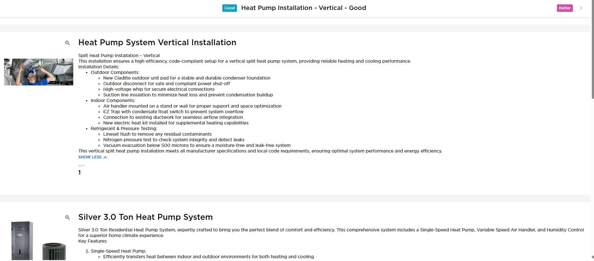 EquipmentPro proposal detail view with installation scope and equipment description
